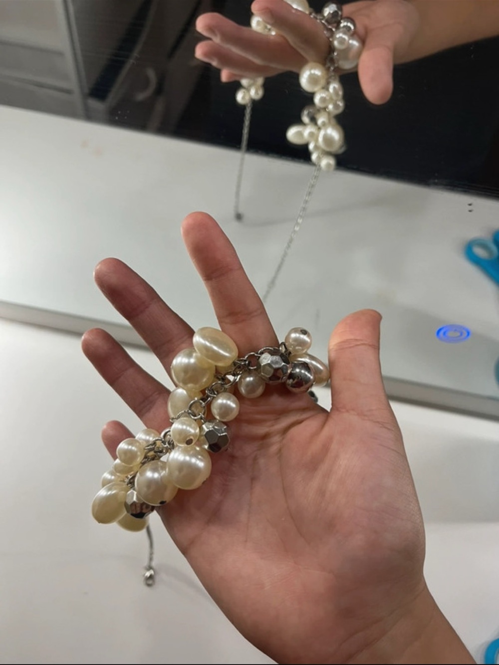 Pearl Cluster Pendant Necklace - White & Silver